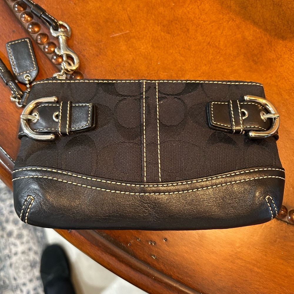 Coach Jacquard/leather Buckle Wristlet